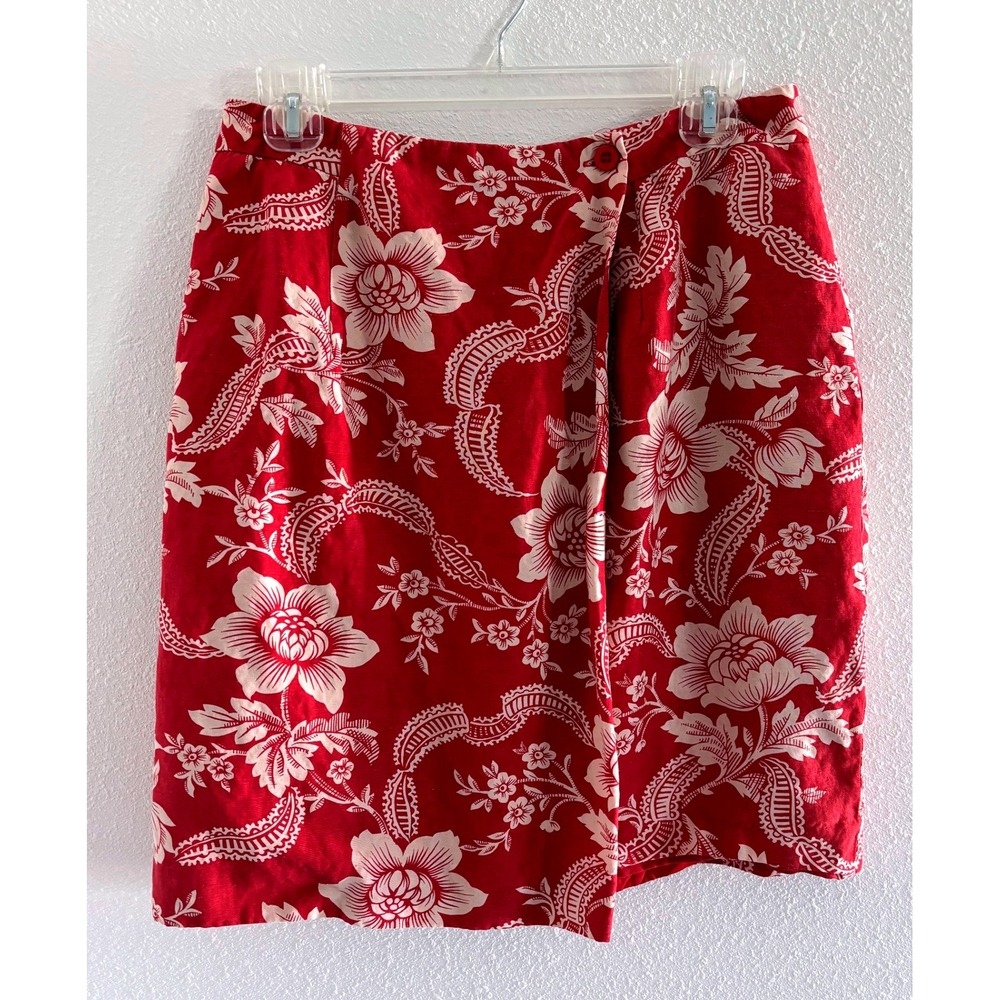 Chelsea & Campbell Silk Skirt‎ Womens 12P Red Wrap Mini Floral Tropical Vintage